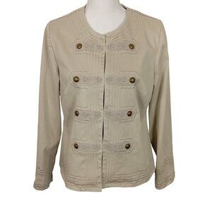 CHICO'S Military Style Twill Jacket Desert Sand Sz M EUC